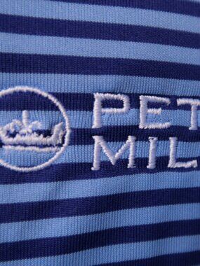 Peter Millar Blue Striped Donald Ross Quail Stretch Polo (M) NICE! ⛳️